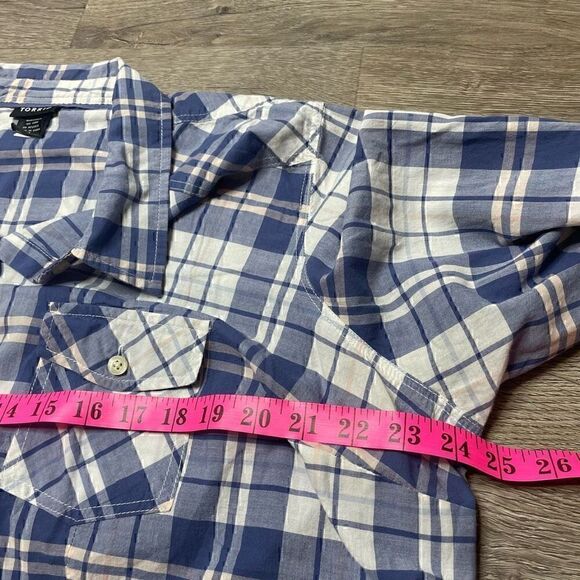Torrid Camp Shirt Plaid Blue Roll Tab Sleeve Plus Size 2 Cotton Casual - Picture 6 of 8